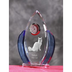 Turkish Van- crystal clock in the shape of the wings with the image of a purebred cat.
