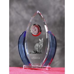 LaPerm- crystal clock in the shape of the wings with the image of a purebred cat.