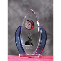 Great Dane- crystal clock in the shape of the wings with the image of a purebred dog.