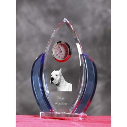 Argentine Dogo- crystal clock in the shape of the wings with the image of a purebred dog.