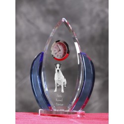 Jack Russell Terrier, Horloge en cristal en forme de ailes avec une image d'un chien de race.