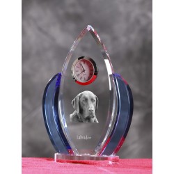 Labrador Retriever- crystal clock in the shape of the wings with the image of a purebred dog.