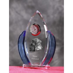 Teckel wirehaired- crystal clock in the shape of the wings with the image of a purebred dog.