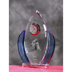 Irish terrier- crystal clock in the shape of the wings with the image of a purebred dog.