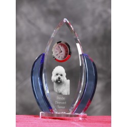 Dandie Dinmont terrier- crystal clock in the shape of the wings with the image of a purebred dog.
