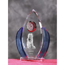 Lakeland Terrier- crystal clock in the shape of the wings with the image of a purebred dog.