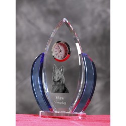 Belgian Shepherd- crystal clock in the shape of the wings with the image of a purebred dog.