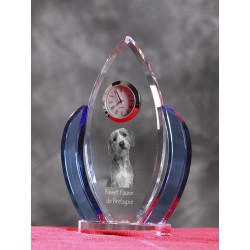 Basset Fauve de Bretagne- crystal clock in the shape of the wings with the image of a purebred dog.