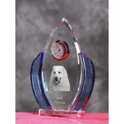 Great Pyrenees- crystal clock in the shape of the wings with the image of a purebred dog.