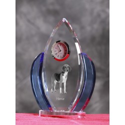 Harrier- crystal clock in the shape of the wings with the image of a purebred dog.