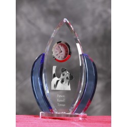 Parson Russell terrier- crystal clock in the shape of the wings with the image of a purebred dog.