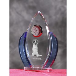 Kooikerhondje- crystal clock in the shape of the wings with the image of a purebred dog.