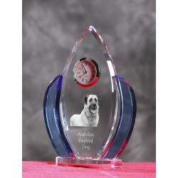 Anatolian Shepherd- crystal clock in the shape of the wings with the image of a purebred dog.