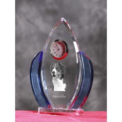 Appenzeller Sennenhund - crystal clock in the shape of the wings with the image of a purebred dog.