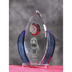 Boykin Spaniel - crystal clock in the shape of the wings with the image of a purebred dog.