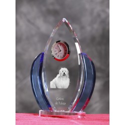 Coton de Tuléar- crystal clock in the shape of the wings with the image of a purebred dog.