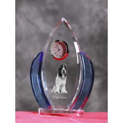 Schapendoes- crystal clock in the shape of the wings with the image of a purebred dog.