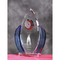 Toy Fox Terrier- crystal clock in the shape of the wings with the image of a purebred dog.