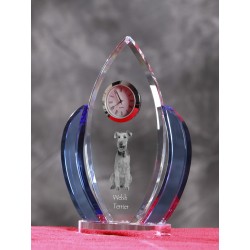 Welsh Terrier, Horloge en cristal en forme de ailes avec une image d'un chien de race.