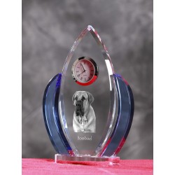 Beorbel, Horloge en cristal en forme de ailes avec une image d'un chien de race.
