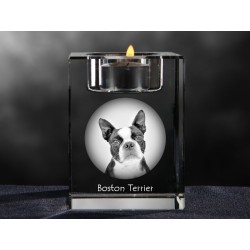 Boston Terrier - kryształowy świecznik, wyjątkowy prezent, pamiątka, dekoracja!