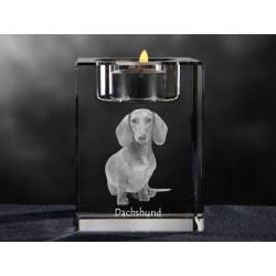 Dachshund smoothhaired, crystal candlestick with dog, souvenir, decoration, limited edition, Collection
