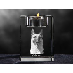 Malinois, Kristall-Kerzenleuchter mit Hund, Souvenir, Dekoration, limitierte Auflage, ArtDog