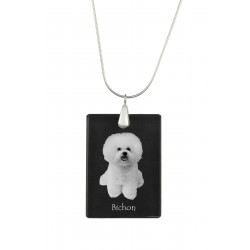 Bichon, Pendente di cristallo del cane, collana di SIlver 925, alta qualità, regalo eccezionale