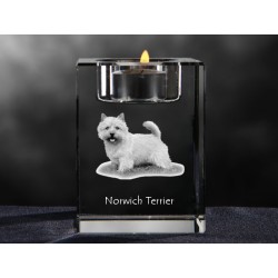 Norwich Terrier - kryształowy świecznik, wyjątkowy prezent, pamiątka, dekoracja!