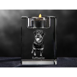Rottweiler - kryształowy świecznik, wyjątkowy prezent, pamiątka, dekoracja!