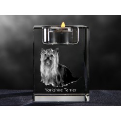 Yorkshire Terrier - kryształowy świecznik, wyjątkowy prezent, pamiątka, dekoracja!