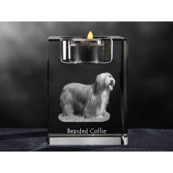 Bearded Collie - kryształowy świecznik, wyjątkowy prezent, pamiątka, dekoracja!