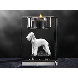 Bedlington Terrier, crystal candlestick with dog, souvenir, decoration, limited edition, Collection