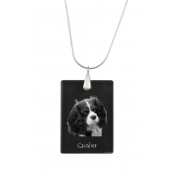 Cavalier, Perro colgante de cristal, collar de plata 925, alta calidad, regalo excepcional, Colección!