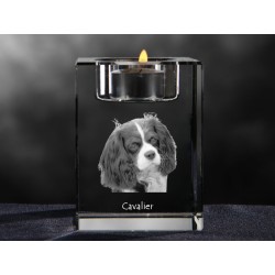Cavalier, Kristall-Kerzenleuchter mit Hund, Souvenir, Dekoration, limitierte Auflage, ArtDog