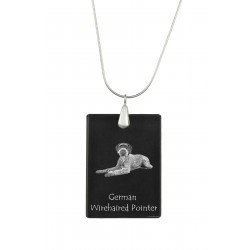 German Wirehaired Pointer, Perro colgante de cristal, collar de plata 925, alta calidad, regalo excepcional, Colección!