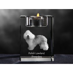 Polish Lowland Sheepdog, crystal candlestick with dog, souvenir, decoration, limited edition, Collection