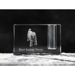 Czarny terier rosyjski - kryształowy stojak na długopis z wizerunkiem psa, pamiątka, dekoracja, kolekcja.