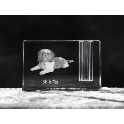Shih Tzu - kryształowy stojak na długopis z wizerunkiem psa, pamiątka, dekoracja, kolekcja.