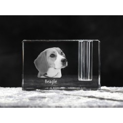 Beagle - kryształowy stojak na długopis z wizerunkiem psa, pamiątka, dekoracja, kolekcja.