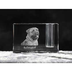 Bullmastiff - kryształowy stojak na długopis z wizerunkiem psa, pamiątka, dekoracja, kolekcja.