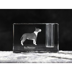 Bull Terrier - kryształowy stojak na długopis z wizerunkiem psa, pamiątka, dekoracja, kolekcja.