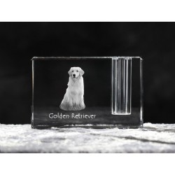 Golden Retriever - kryształowy stojak na długopis z wizerunkiem psa, pamiątka, dekoracja, kolekcja.