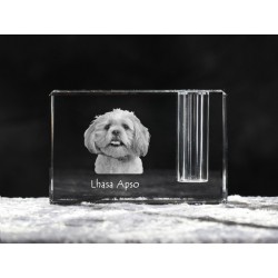 Lhasa Apso, porta penna di cristallo con il cane, souvenir, decorazione, in edizione limitata, ArtDog