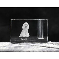 Pudel - kryształowy stojak na długopis z wizerunkiem psa, pamiątka, dekoracja, kolekcja.