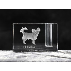 Chihuahua - kryształowy stojak na długopis z wizerunkiem psa, pamiątka, dekoracja, kolekcja.