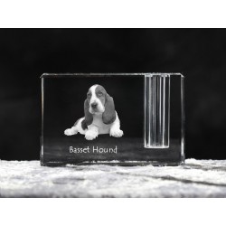 Basset - kryształowy stojak na długopis z wizerunkiem psa, pamiątka, dekoracja, kolekcja.