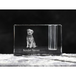 Border Terrier - kryształowy stojak na długopis z wizerunkiem psa, pamiątka, dekoracja, kolekcja.