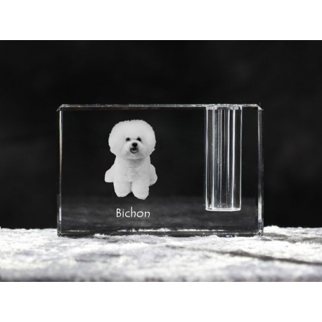 Bichon Frise, Titular de la pluma de cristal con el perro, recuerdo, decoración, edición limitada, ArtDog