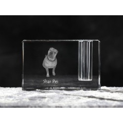 Shar-Pei - kryształowy stojak na długopis z wizerunkiem psa, pamiątka, dekoracja, kolekcja.